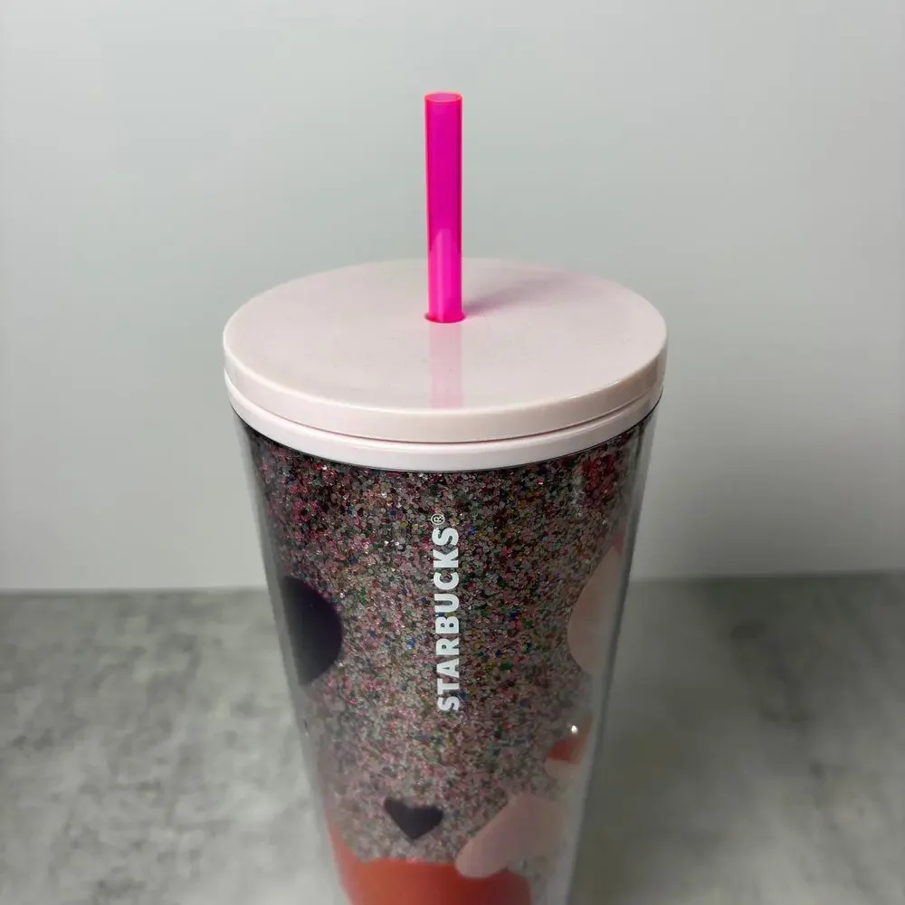 Starbucks 2021 Valentines Day Glitter Hearts Sequin Tumbler Venti 24oz Cold Cup